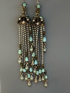 Vintage-Inspired Turquoise Tassel Drop Earrings - Unbranded